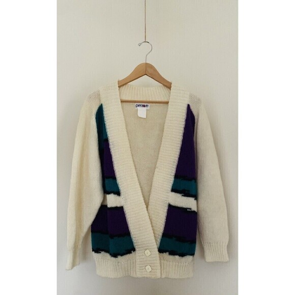 Sweaters - Vintage 90s Penrose Crossover Oversized Color block Acrylic  Cardigan Sz M / L
